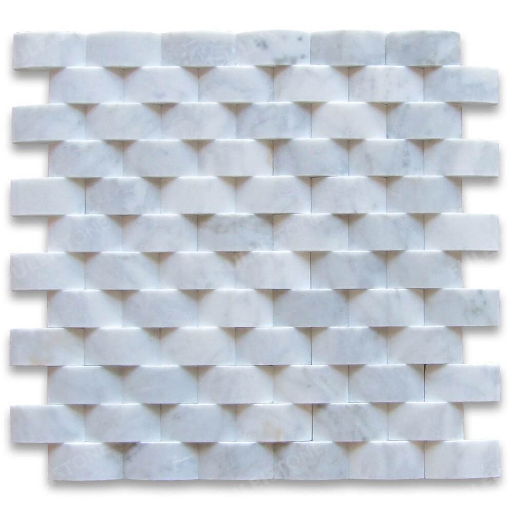 3D Cambered Carrara White Marble Brick Arched Mosaic Tile