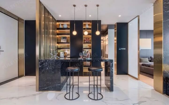 Black marble with the metal chair