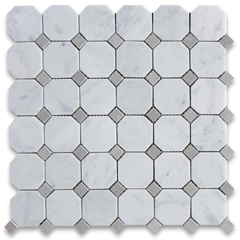 Carrara Marble Octagon With Gray Dots Mosaic Tile