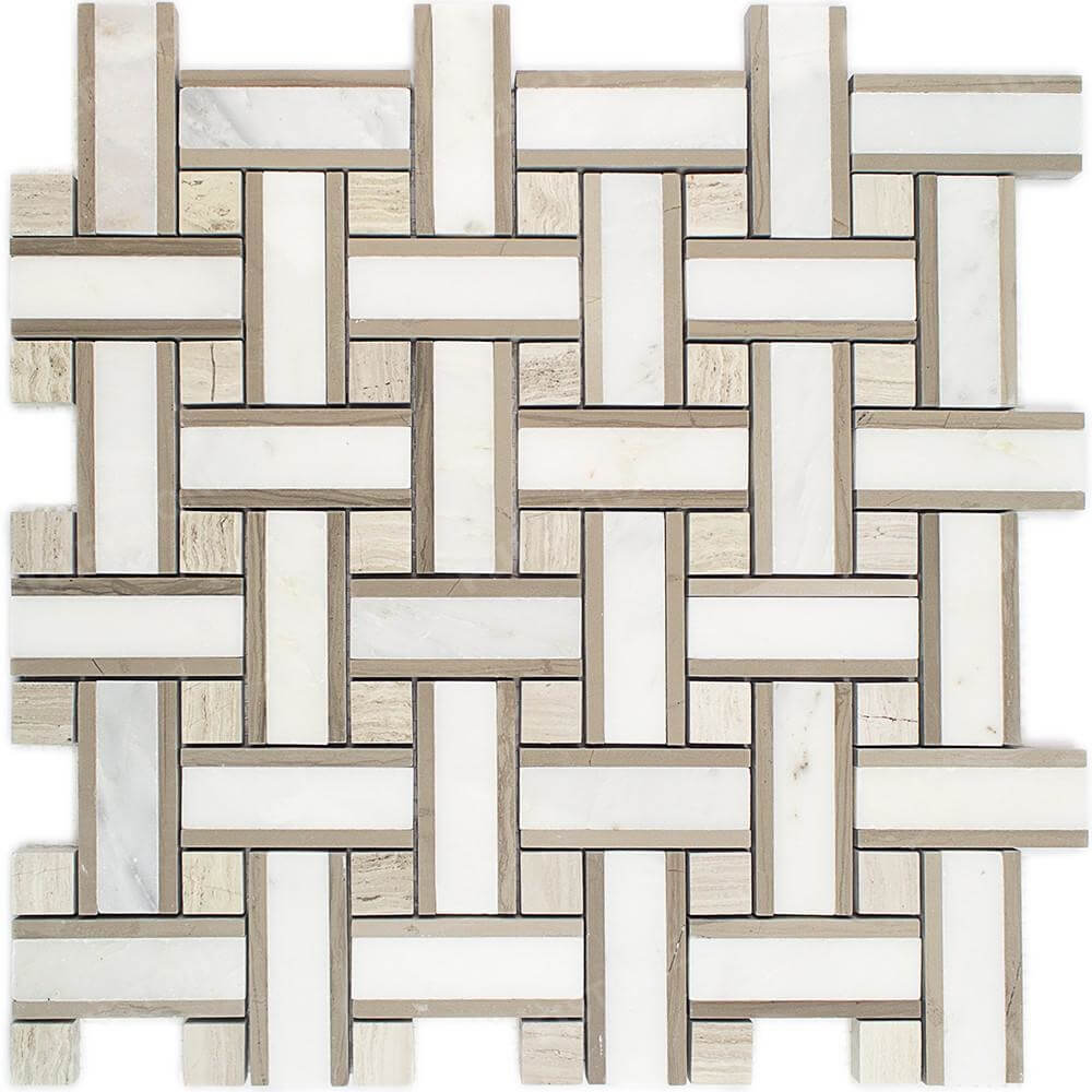 China Wooden Marble with Pure White Marble Mosaic