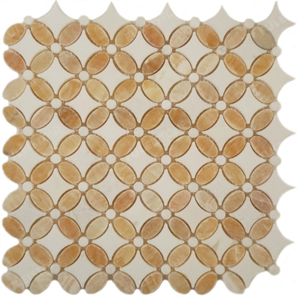 Honey Onyx & Thassos White Marble Mosaic Tile