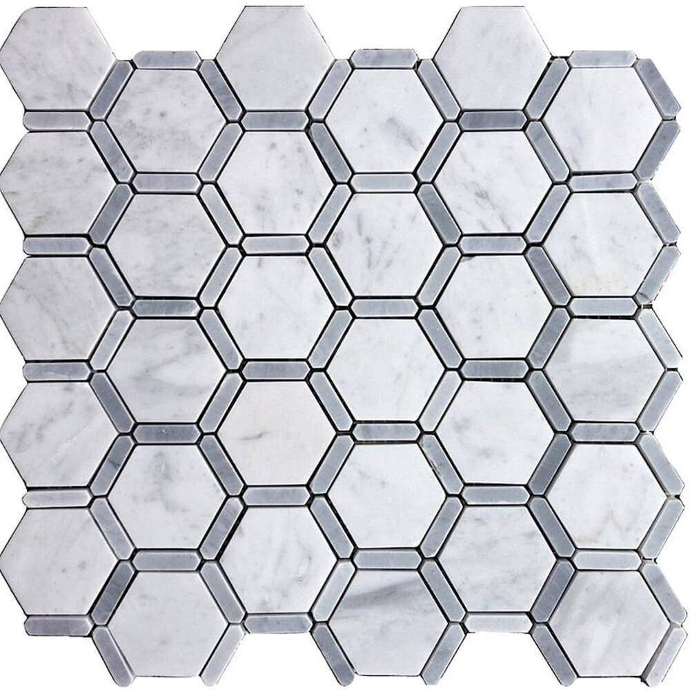 Honeycomb Hexagon Polished Carrara Marble Tile