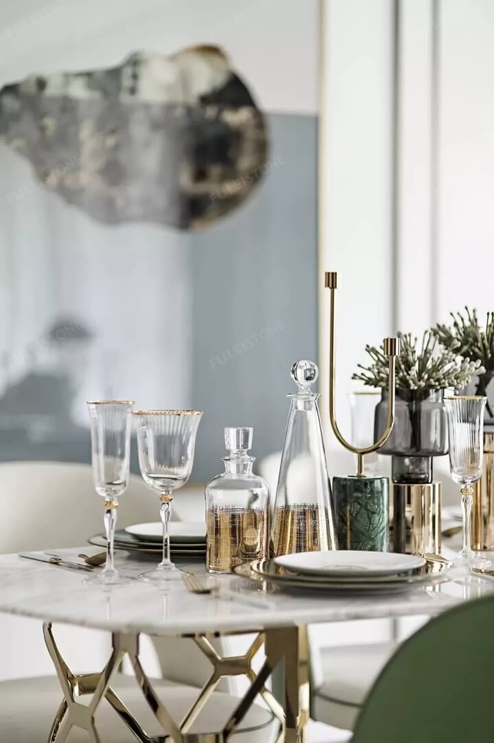 Metal glass in the marble table