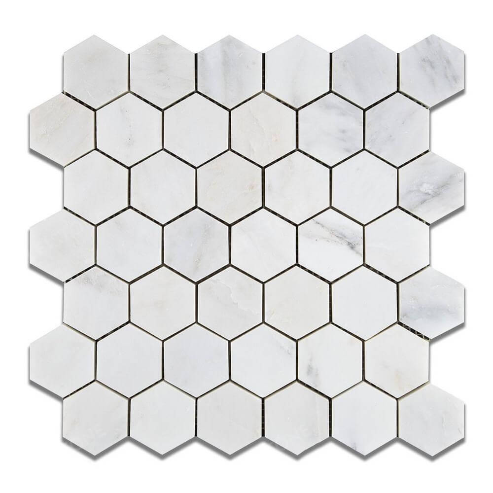 Oriental White 2x2 Hexagon Polished Mosaic Tile