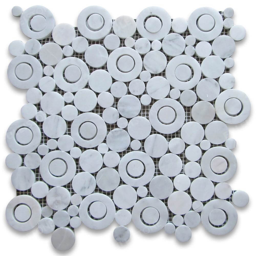 Polished Carrara White Circle Bubble Mosaic Tile