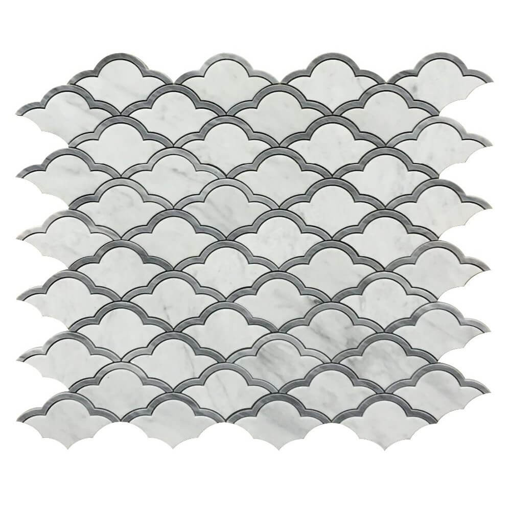 White and Grey Marble Sea Waves Mosaic Tile