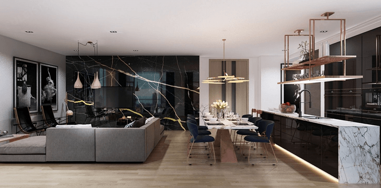 Black marble for TV wall design