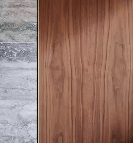 close up design of marble tile whit the wood wall