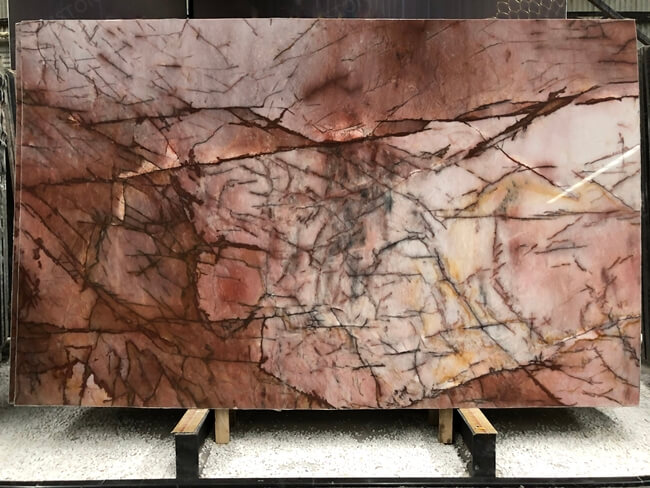 Polished Cosmopolitan pink quartzite slab (
