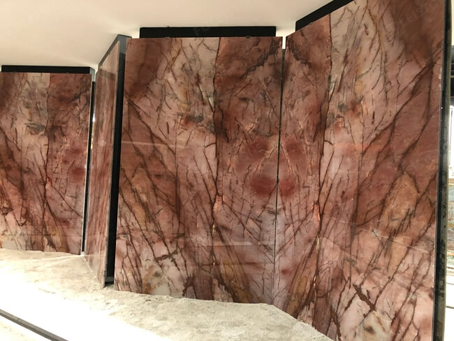 Polished Cosmopolitan pink quartzite slab (
