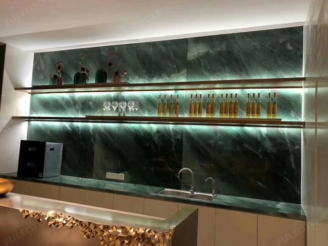 Project Case of Emerald Quartzite For Wine Cabinet