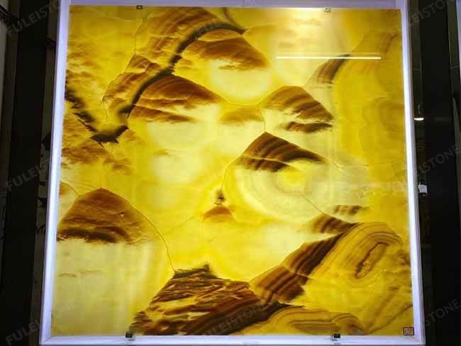 Backlit Bookmatched Orange Onyx Slab for background wall