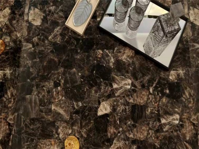 Smoky Quartz Slab tops with snail shell