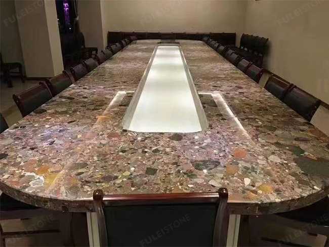 polished rosso ceppo marble meeting room desk
